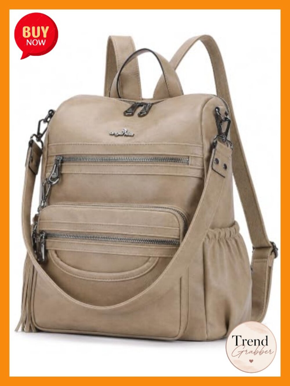 Vegan Leather Women's Backpack Purse with Zipper, Multi-Pocket Shoulder Bag